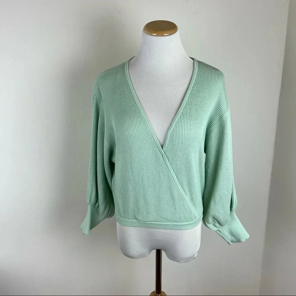 Sabo Skirt Wrap Front Ribbed Sweater Mint Green Size XS - Picture 1 of 6